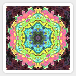 Psychedelic Mandala Flower Blue Pink and Green Sticker